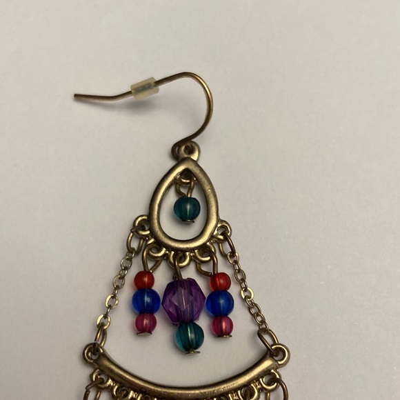 Large Multi Tier Chain Tassel Colorful Bead Boho Earrings - Picture 6 of 13